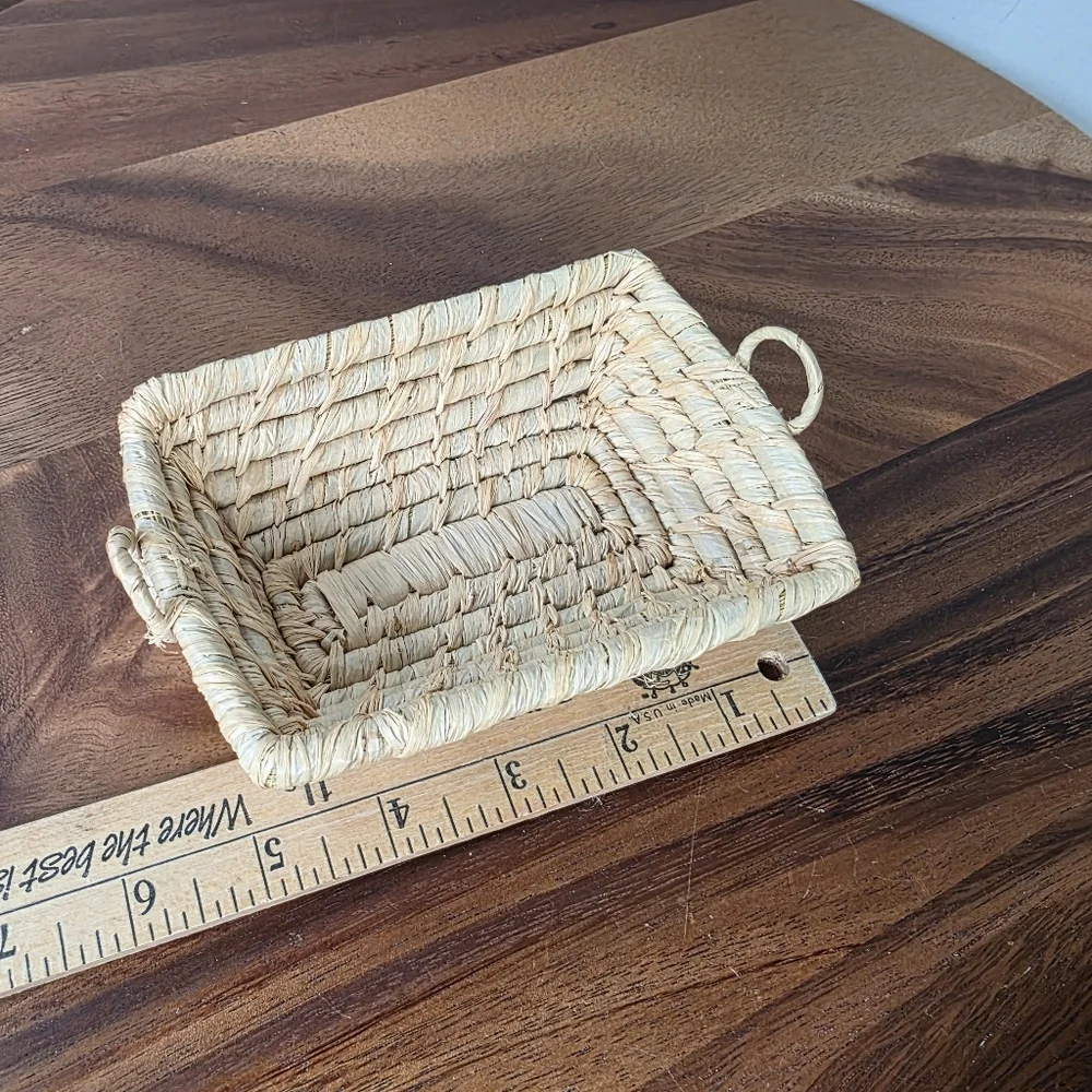 Handwoven Mini Rectangular Seagrass Serving Tray - Natural Small Trinket Tray